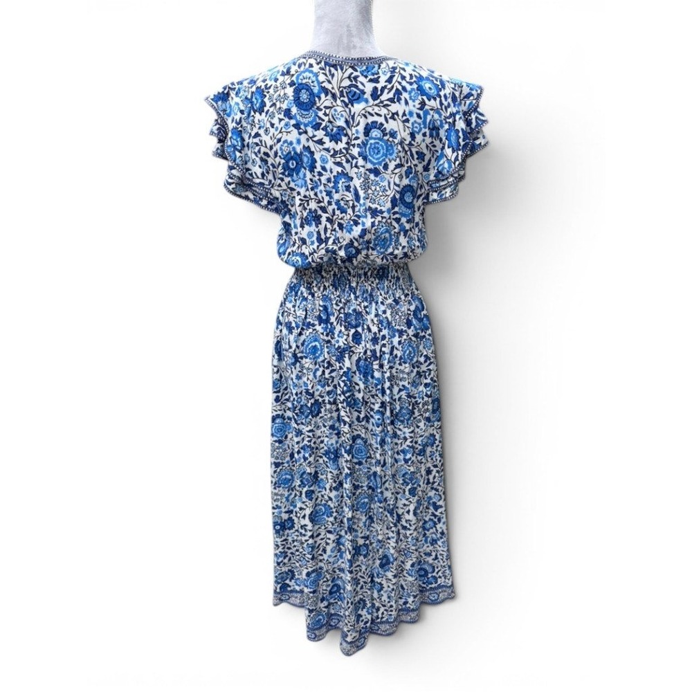Poupette St Barth Dress Womens S White Blue Boho Chic Floral Coastal Romantic - Picture 6 of 8